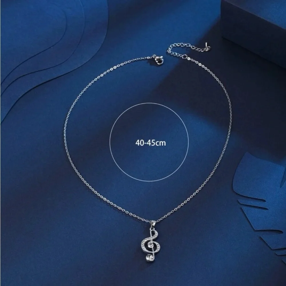 Rhinestone Musical Note Charm Necklace